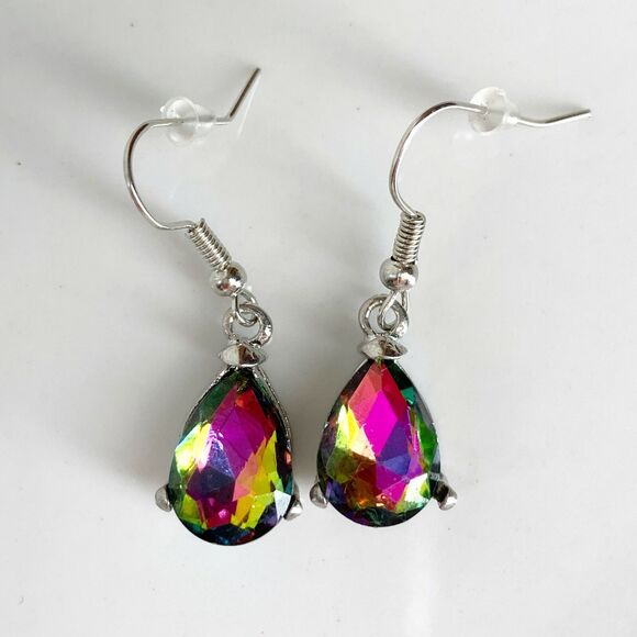 NEW Colorful Rainbow Topaz Drop Earrings Gemstone Silver French Hooks Dangle - Picture 3 of 7